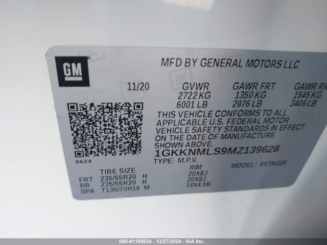 1GKKNMLS9MZ139628 GMC Acadia Fwd Slt