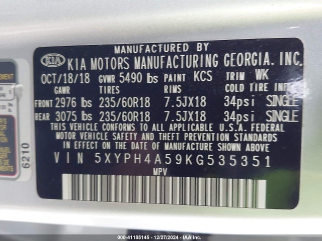 KIA Sorento 3.3l Ex 2019 5XYPH4A59KG535351 Image 9