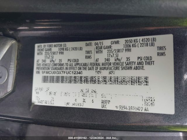 1FMCU0GX7FUC12346 Ford ESCAPE SE