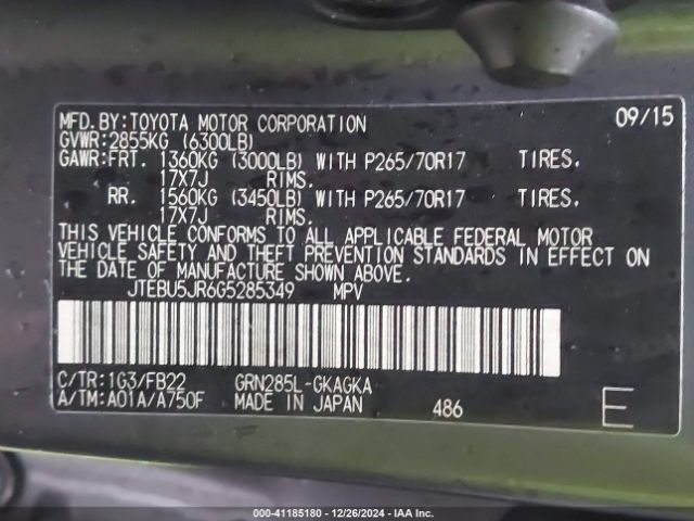 JTEBU5JR6G5285349 Toyota 4RUNNER SR5