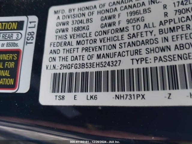 Honda Civic Lx 2014 2HGFG3B53EH524327 Image 9