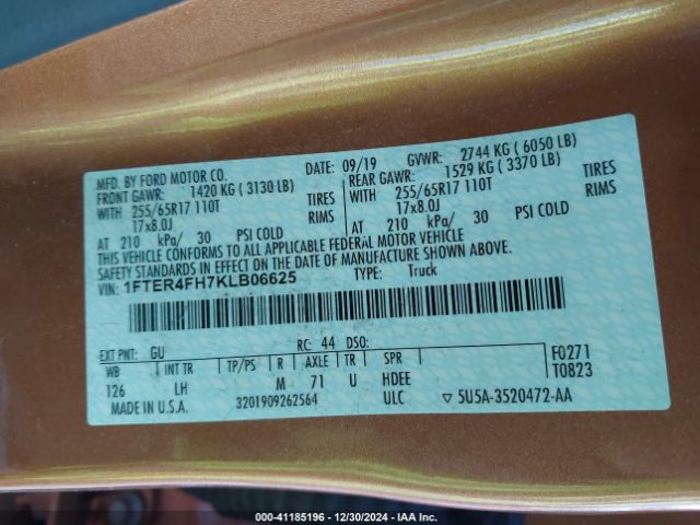 1FTER4FH7KLB06625 Ford Ranger Xlt