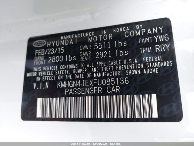 KMHGN4JEXFU085136 Hyundai Genesis 3.8