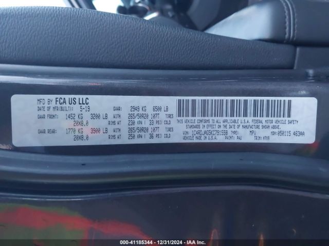 1C4RDJAG5KC791558 Dodge Durango Sxt Awd