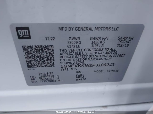 1GNEVKKW2PJ180243 Chevrolet Traverse Awd Premier