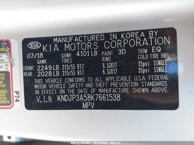 KIA SOUL + 2019 KNDJP3A58K7661538 Image 9