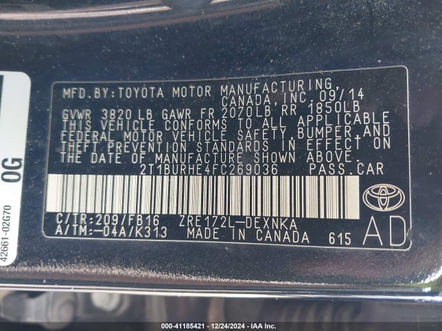 Toyota COROLLA LE 2015 2T1BURHE4FC269036 Image 9