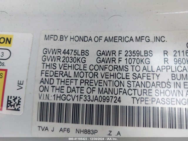1HGCV1F33JA099724 Honda Accord Sport