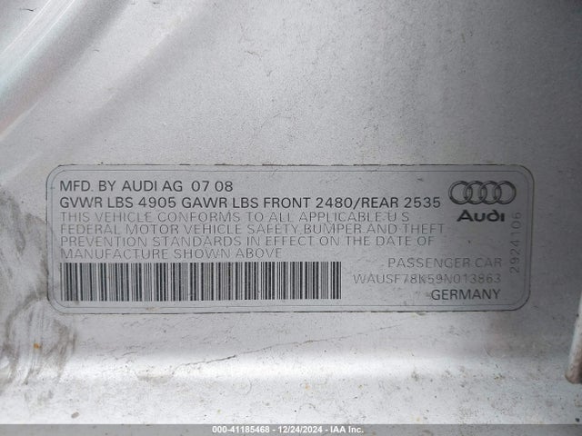 2009 AUDI A4 WAUSF78K59N013863 Photo 8