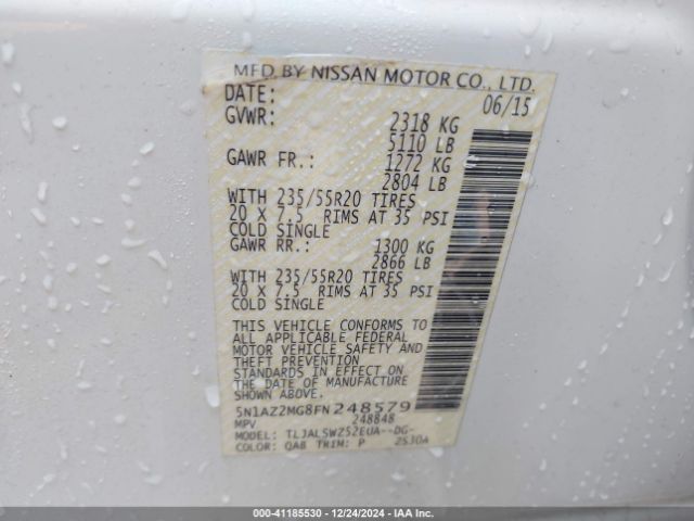 5N1AZ2MG8FN248579 Nissan Murano Platinum