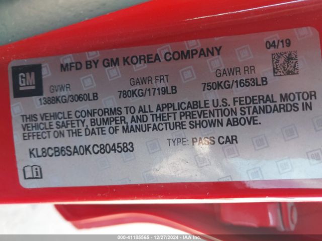 KL8CB6SA0KC804583 Chevrolet Spark Ls Cvt
