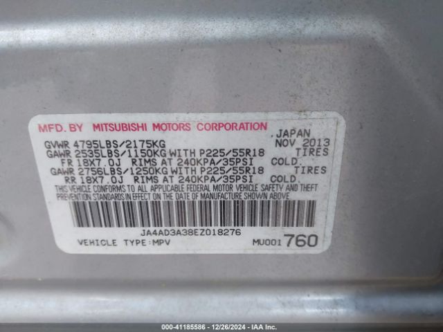 JA4AD3A38EZ018276 Mitsubishi Outlander Se
