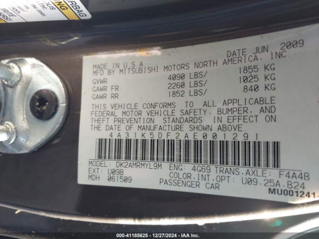 2010 MITSUBISHI ECLIPSE 4A31K5DF2AE001291 Photo 8