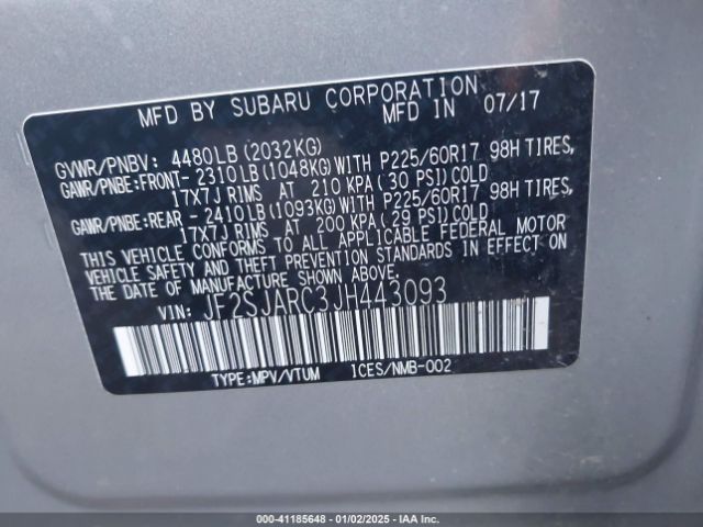 JF2SJARC3JH443093 Subaru Forester 2.5i Limited