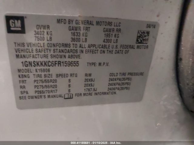 1GNSKKKC6FR159655 Chevrolet Suburban 1500 Ltz
