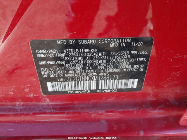 JF2GTHNCXMH288173 Subaru Crosstrek Limited