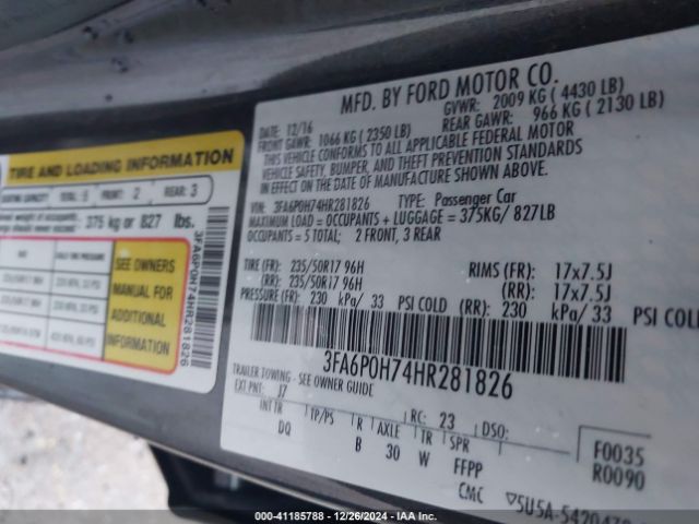 3FA6P0H74HR281826 Ford FUSION SE
