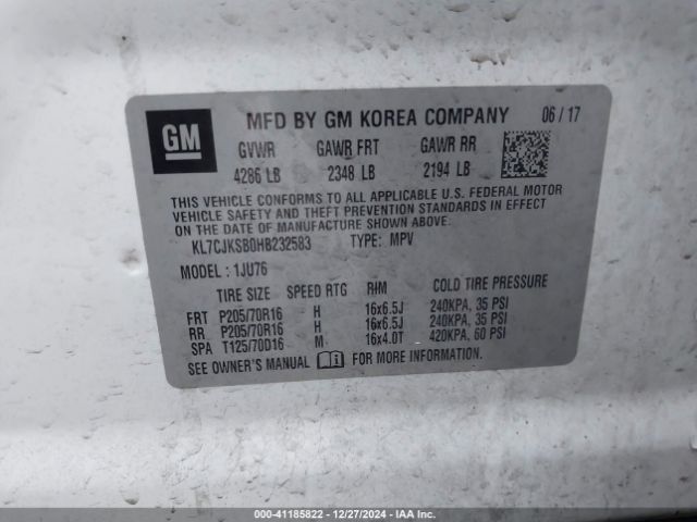 KL7CJKSB0HB232583 Chevrolet TRAX LS
