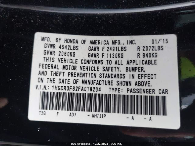 1HGCR3F82FA019204 Honda Accord Ex-l V-6