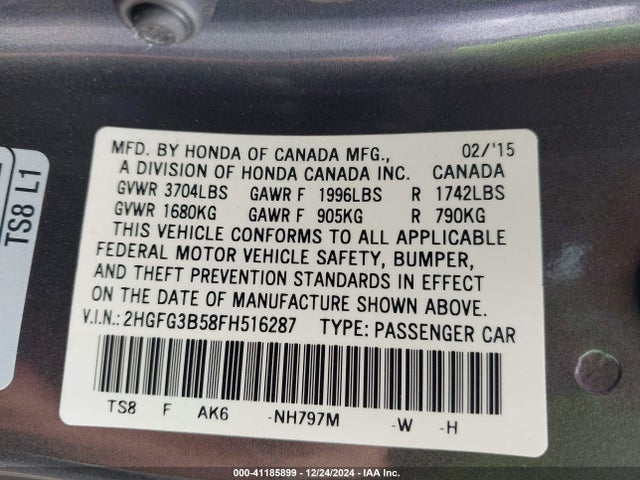 Honda Civic Lx 2015 2HGFG3B58FH516287 Image 9