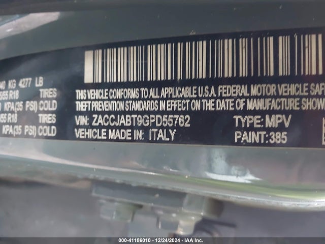 Aukcja sprzedaży 2016 Jeep Renegade 75th Anniversary, vin: ZACCJABT9GPD55762, numer aukcji: 41186010