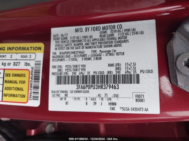 3FA6P0PU3HR379463 Ford Fusion Energi Se Luxury