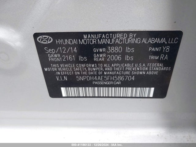 Hyundai ELANTRA SE 2015 5NPDH4AE5FH586704 Image 9