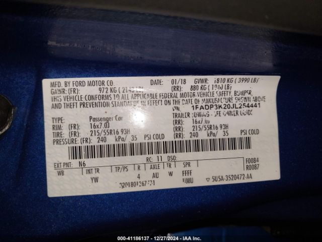 1FADP3K20JL254441 Ford FOCUS SE