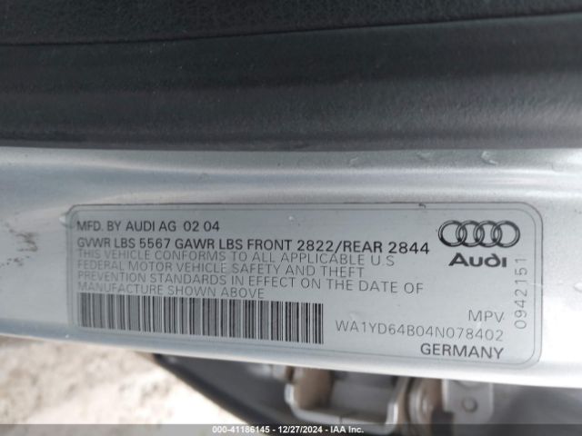 2004 AUDI ALLROAD WA1YD64B04N078402 Photo 8