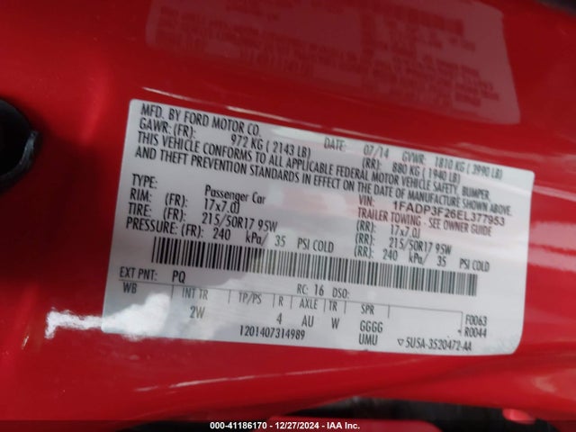 Ford FOCUS SE 2014 1FADP3F26EL377953 Image 9