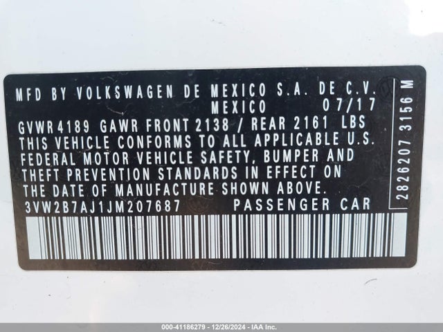 Продажа на аукционе авто 2018 Volkswagen Jetta 1.4t S, vin: 3VW2B7AJ1JM207687, номер лота: 41186279