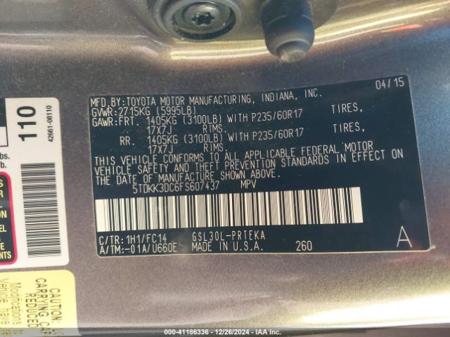 5TDKK3DC6FS607437 Toyota Sienna Le 8 Passenger