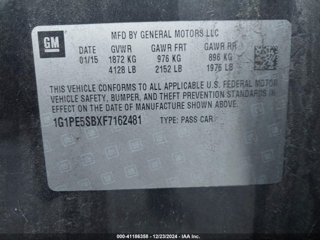 1G1PE5SBXF7162481 Chevrolet Cruze 2lt Auto