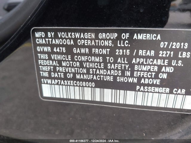 1VWAP7A3XEC008000 Volkswagen Passat 2.5l Wolfsburg Edition