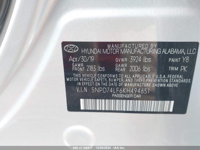 Hyundai ELANTRA SE 2019 5NPD74LF6KH494651 Image 9