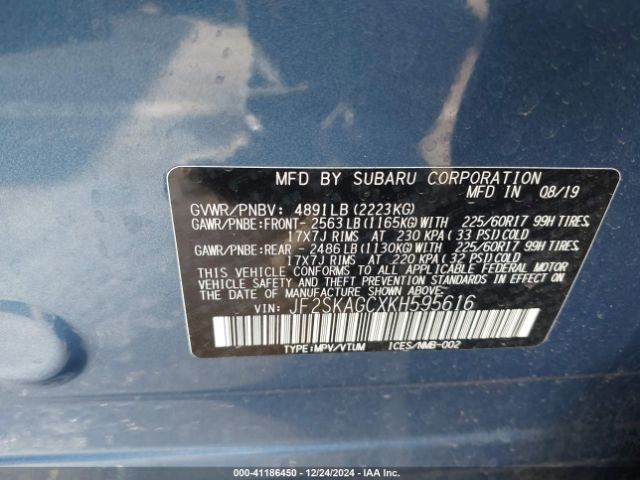 JF2SKAGCXKH595616 Subaru Forester Premium