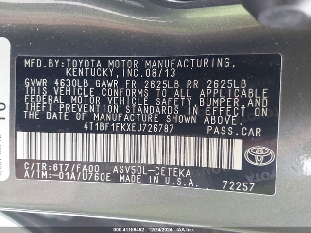 4T1BF1FKXEU726787 Toyota CAMRY L
