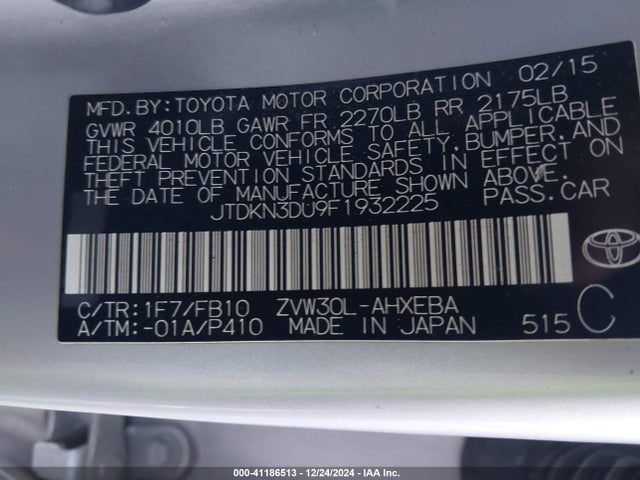Toyota Prius 2015 JTDKN3DU9F1932225 Image 9