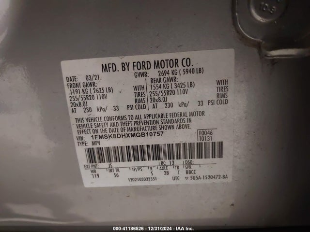 Ford EXPLORER XLT 2021 1FMSK8DHXMGB10757 Image 9