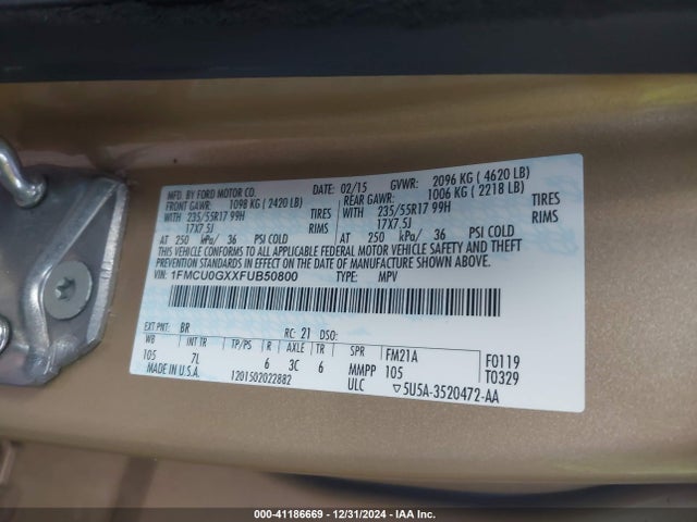 Ford ESCAPE SE 2015 1FMCU0GXXFUB50800 Image 9