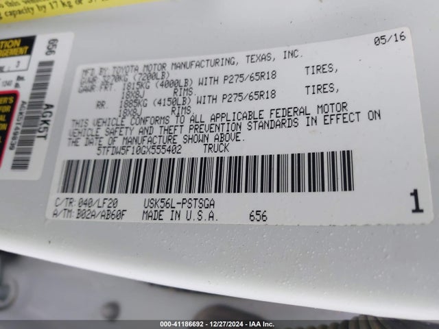 5TFDW5F10GX555402 Toyota Tundra Trd Pro 5.7l V8