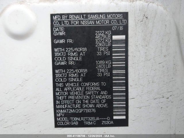Nissan Rogue Sl 2016 KNMAT2MV2GP719376 Image 9