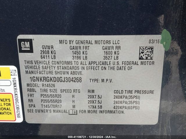 1GNKRGKD0GJ304268 Chevrolet Traverse 1lt
