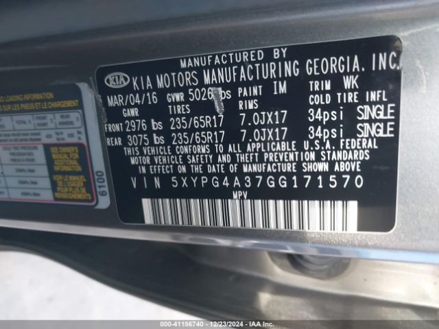 5XYPG4A37GG171570 KIA Sorento 2.4l L