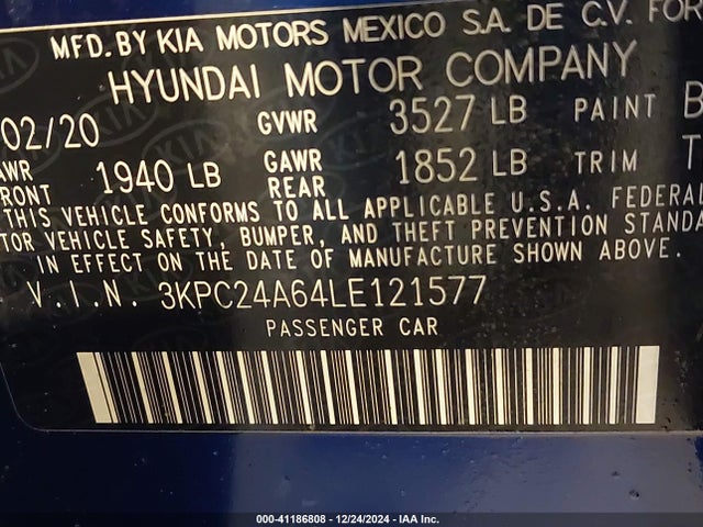 Hyundai ACCENT SE 2020 3KPC24A64LE121577 Image 9