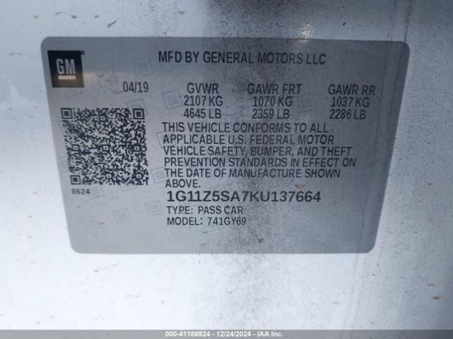 1G11Z5SA7KU137664 Chevrolet IMPALA LT
