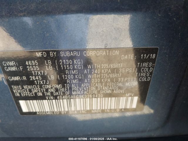 4S4BSAFC9K3269430 Subaru Outback 2.5i Premium