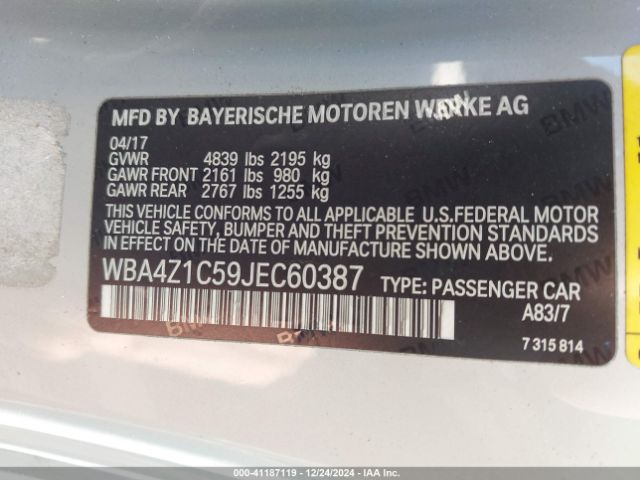 WBA4Z1C59JEC60387 BMW 430I