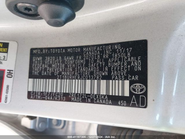 2T1BURHE8JC013782 Toyota COROLLA SE