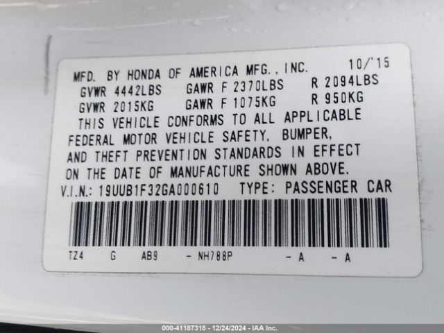 19UUB1F32GA000610 Acura TLX